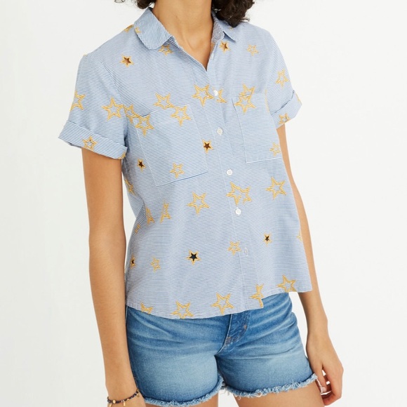 Madewell Tops - Madewell Star Embroidered Striped Shirt Large L